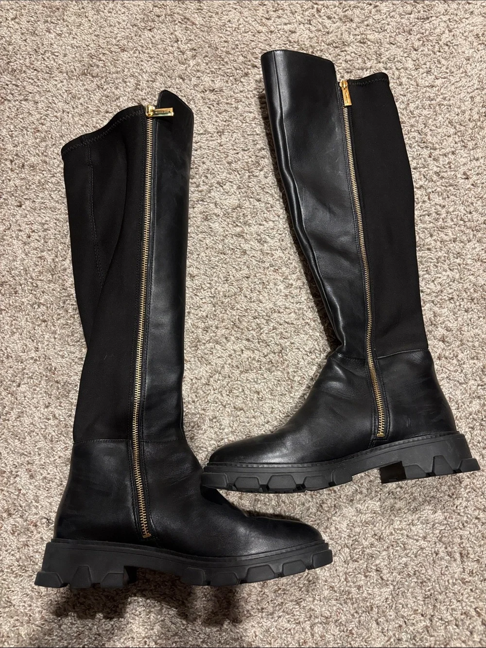 Michael Kors Black Leather Over-the-Knee Lug Sole Ridley Boots NWOB